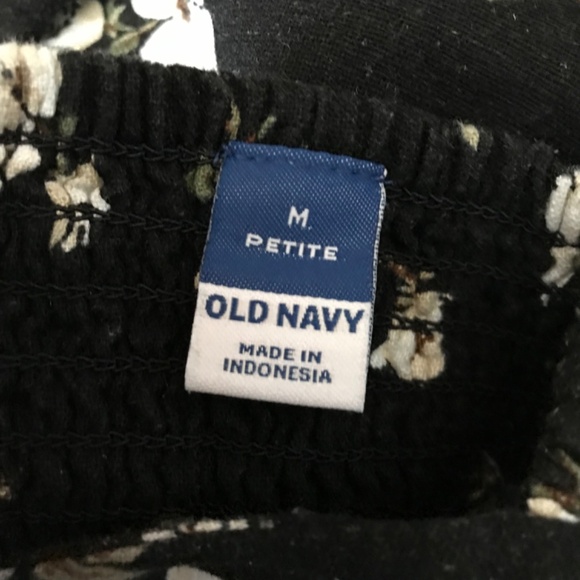 NWT Old Navy Square Neck Linen Blend Mini Dress Black White Floral M Petite - Picture 13 of 14